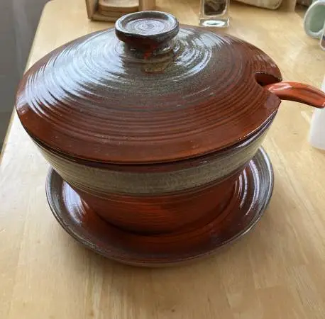 Beautiful Stoneware Tureen with Lid, Serving Plate & Ladle