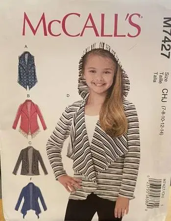UNCUT McCalls Pattern Girls Sizes 7-14 Vest Hooded Cardigan Jacket