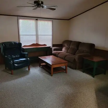Ethan Allen 5 piece  living room set, leather, double reclining couch excellent