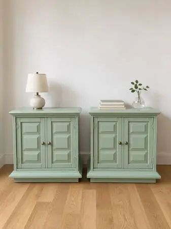 A Pair of Gorgeous Sage Green Solid Wood Nightstands -delivery possibl