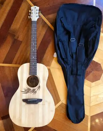 NEW Luna WL Bamboo Parlor Acoustic Guitar w/Preamp Ac/Electric Case