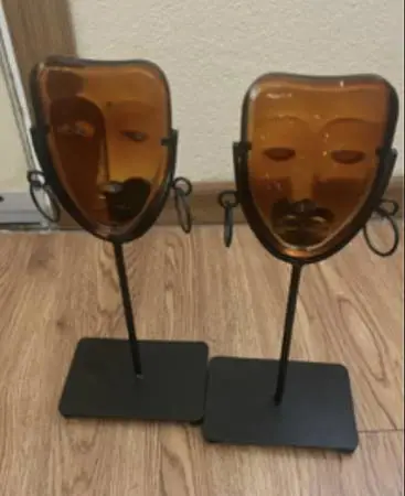 A Pair of Candleholders, Glass Metal Sculptures Set of 2