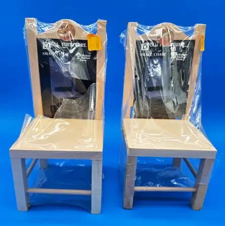 Pair of Unfinished Wood Chairs #5460 by Walnut Hollow for 8 Dolls