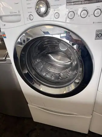 Steam Front Load LG Washer on Pedestal