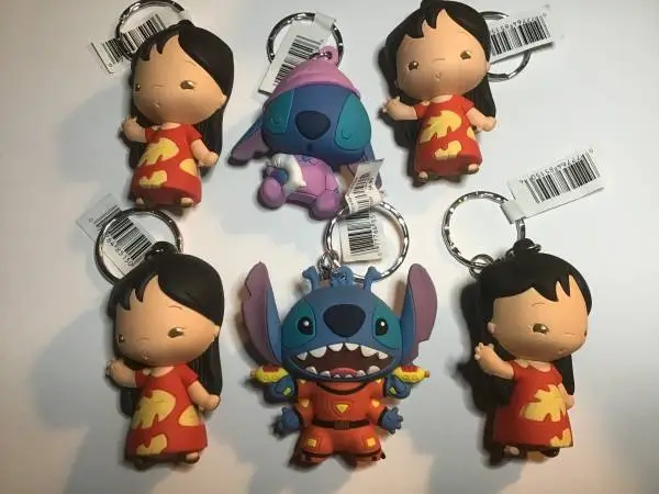 Disney Lilo & Stitch 3D Figure Bag Clip Keychain Lot of 6