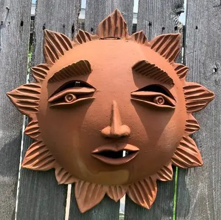 Extra large vintage mexican terracotta sun face decoration