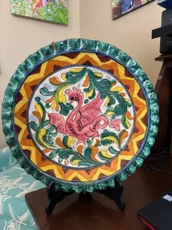 Vintage Italian Majolica Style Hand-Painted Griffin Wall Charger – 12”