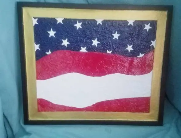 Original 3D American Flag Themed Mixed Media Pop Art Framed Painting 22 × 18.7