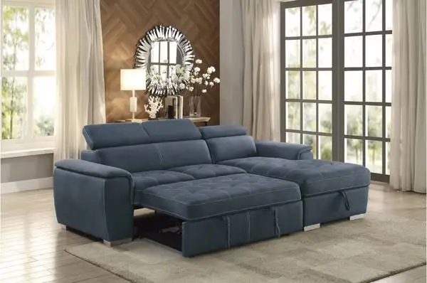 2-Piece Sectional SOFA CHAISE with Pull-out Bed Hidden Storage Sleeper