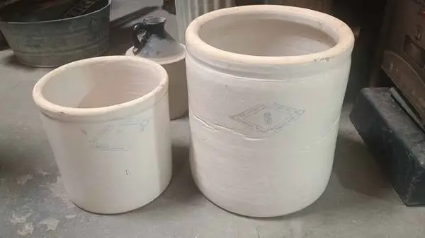 Vintage Stoneware Crocks Pittsburg Diamond 3 & 6 GAL Antique Primitive