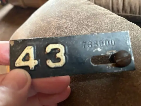 1943 New Jersey License Plate Metal Tag/Tab- original WWll era