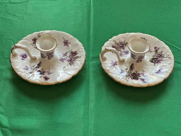 Antique Hammersley “Victorian Violets” Chamber Sticks