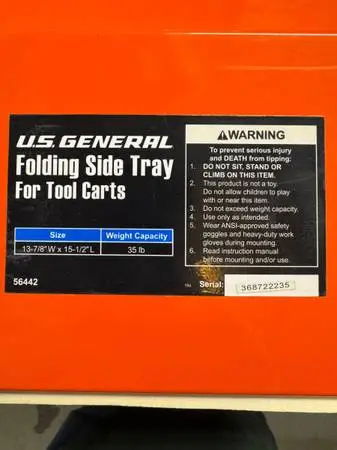 Folding Side Tool Tray for cart