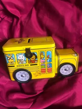 Vintage PBS Kids Arthur Tin School Bus Bank Marc Brown 1998 DW Buster