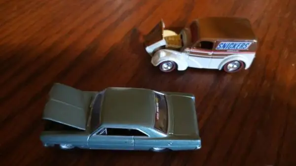 Johnny Lightning car and Snickers