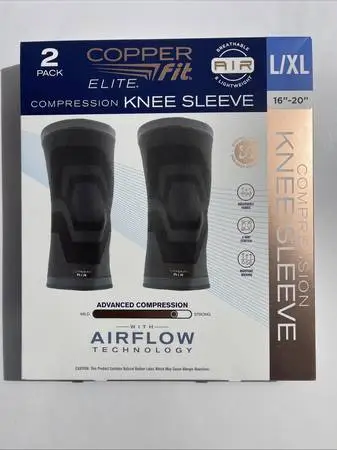 New Sealed Box Copper Fit Elite Compression Knee Sleeve 2 Pk L/XL