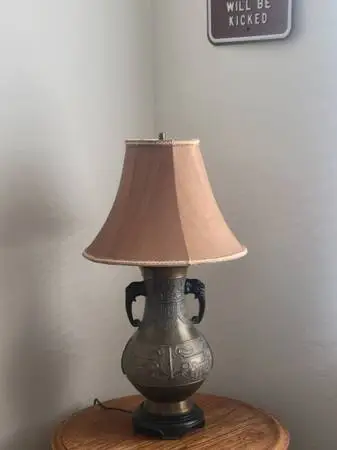 Chinese Brass Urn Table Lamp With Elephant Handles
