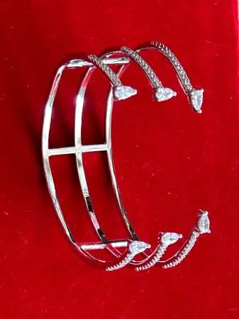 Sterling Silver 925 Micro Pave CZ Cuff Bracelet.