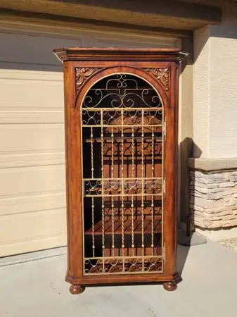 Dark rustic Display cabinet wrought iron door display wine hutchbar