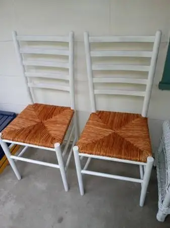 Set of 3 Kitchen Dining or Porch Chairs White Woven Seats Sturdy ALL