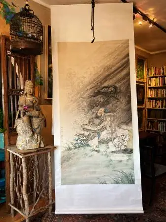 9ft Chinese Scroll • Daoist Immortal Summoning Dragon, signed Wu Wenbi