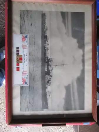 WW II SERVING TRAY with PHOTO U.S.S TABBERER DE-418