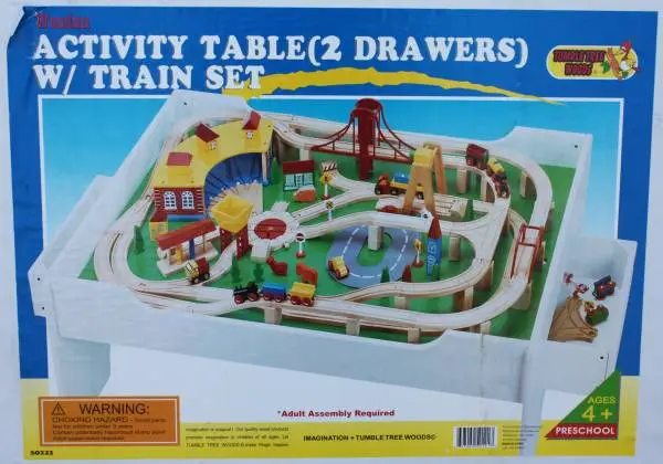 TUMBLE TREE WOODS ACTIVITY TABLE WITH 2 DRAWERS & TRAIN NEW IN BOX