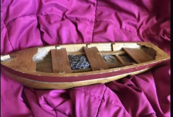 Wooden Row Boat Model 11.5” Canoe 1970s Nautical Rowboat   Small Size,