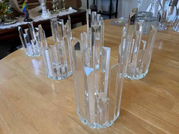 Set of 3 new crystal spikes tea light candle holders.