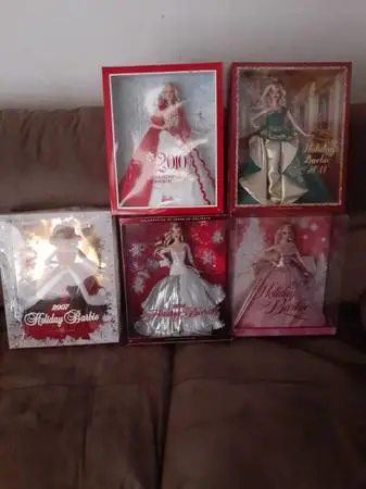 5 NRFB Holiday Barbies, 2007-2011 and Princess Genevieve Barbie NRFB