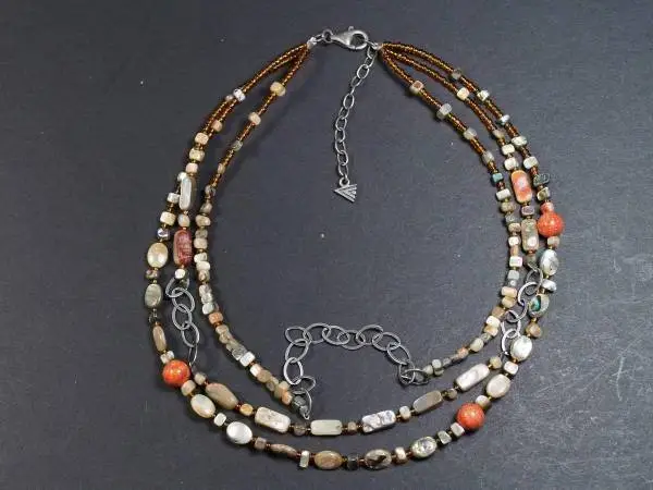 SILPADA Three Strand Fiesta Fun Coral and Abalone Necklace 925 Silver