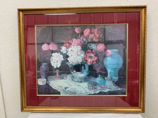 LUXURIOUSLY FRAMED GLENNA KURZ ART PRINT SILVER BOWL OF FLOWERS