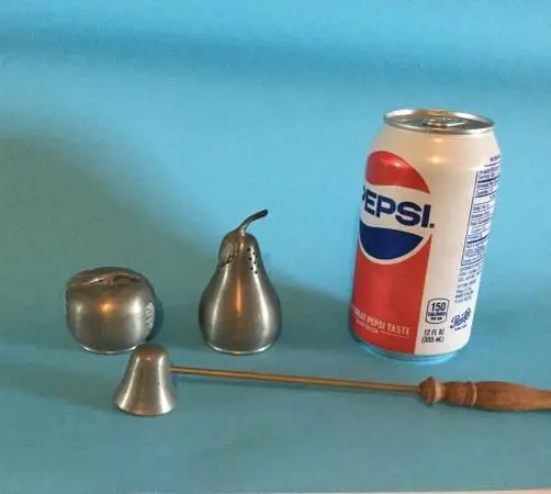 Pewter salt and pepper shakers and candle snuffer