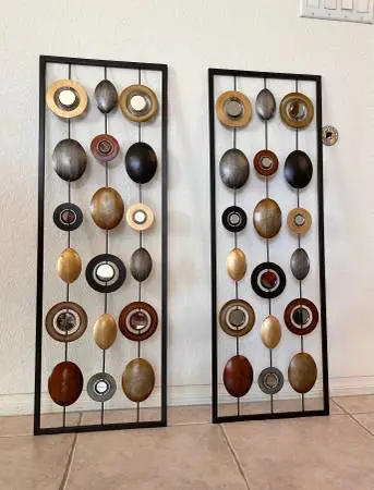 Set of 2 modern abstract metal wall art decor panels.
