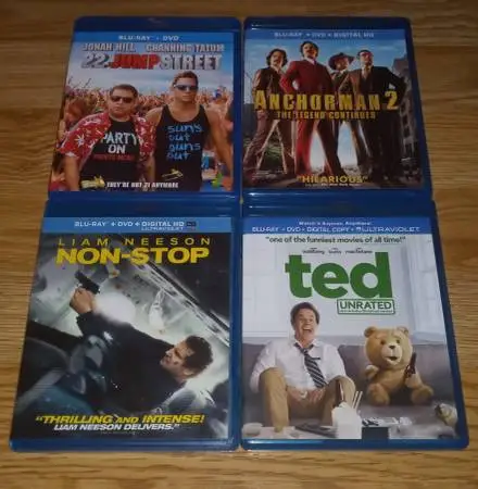 4 Bluray DVDs Movies 22 Jump Street Anchorman 2 Non Stop Ted