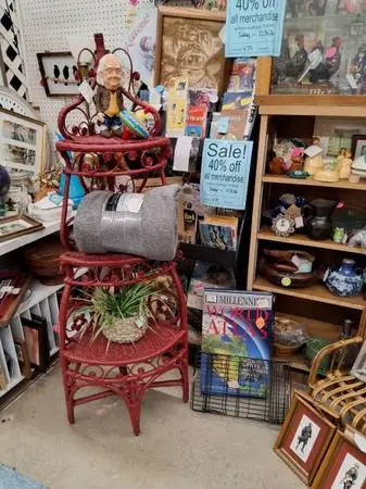 Three Shelves ~ 1960s Red Wicker Corner 59.5 Shelf ~
