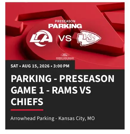 CHIEFS vs RAMS RED PARKING PASS