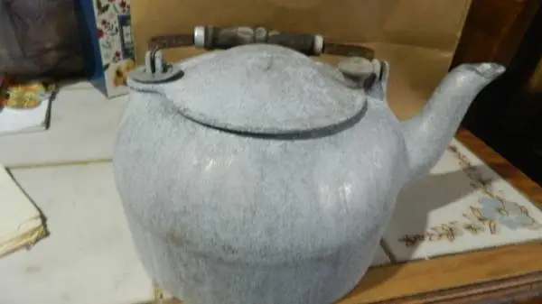 antique alum. tea pot -nice patina