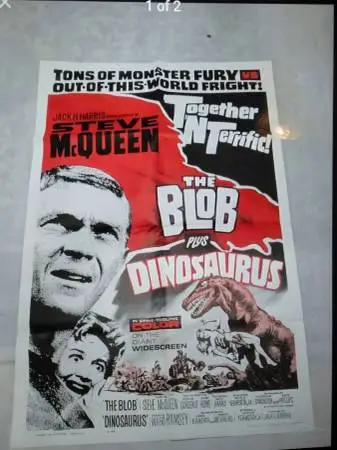 1964 THE BLOB PLUS DINOSAURUS THEATER POSTER (RARE)
