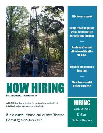 CDL Drivers, Drillers Helpers and Geotech Drillers