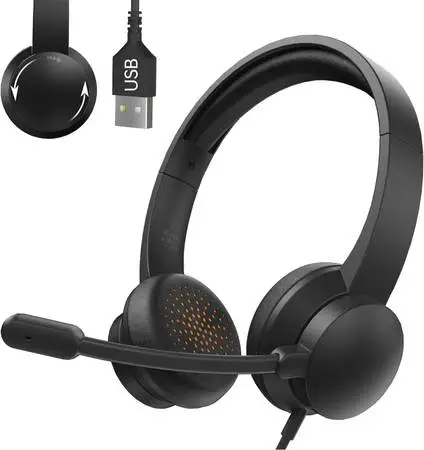 Masajoy Headset with Microphone for PC, USB Headset with Noise Cancel