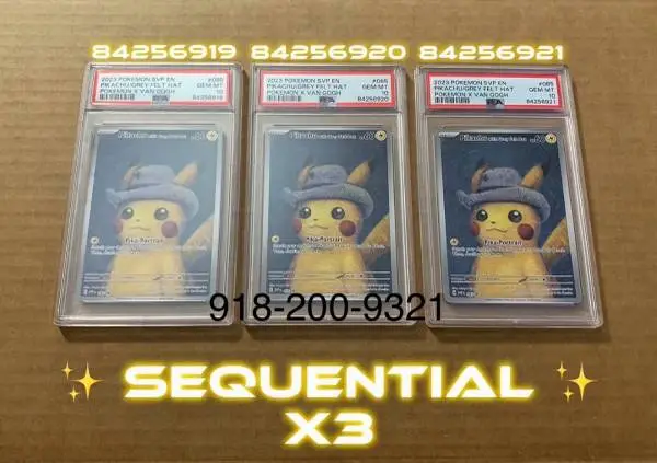 SEQUENTIAL POKEMON X VAN GOGH PROMO PIKACHU W/ GREY FELT HAT PSA 10