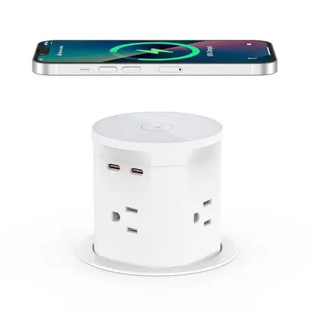 Open-Box Pop-Up Outlet for Countertop, 15W Wireless Charger