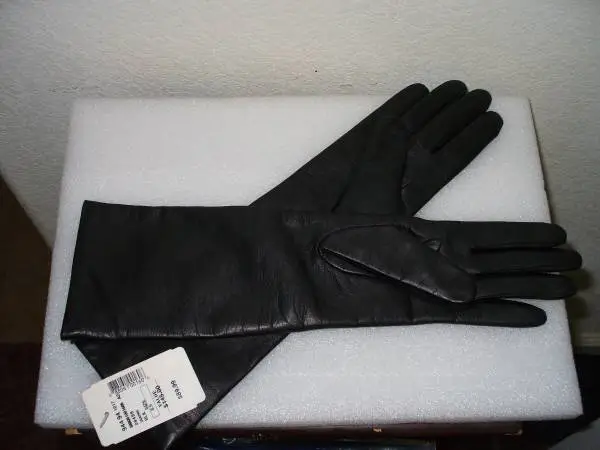 Saks Fifth Ave - Womens Black Leather / Cashmere Liner Gloves Italy