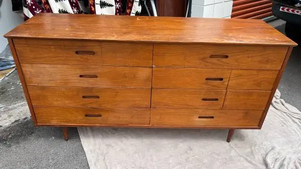 Vintage mid-century MCM DRESSER 8 drawers solid oak wood L60”*D18”*H32”(ad
