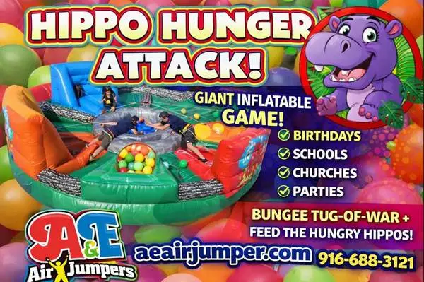 🦛 HIPPO HUNGER ATTACK – GIANT INFLATABLE GAME! 🎉 Bounce House