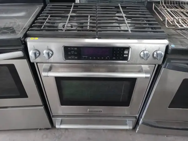 ★KitchenAid stainless steel 4-burner dual-fuel slide-in range