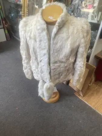 Antique coat white real fur rabbit size large