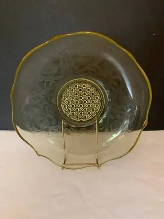 Vintage 1930’s Lancaster Landrum Depression Glass Serving Bowl Yellow
