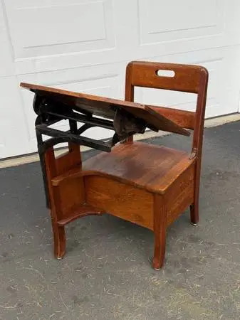 ANTIQUE MOULTHROP CHILDS OAK WOOD SCHOOL DESK